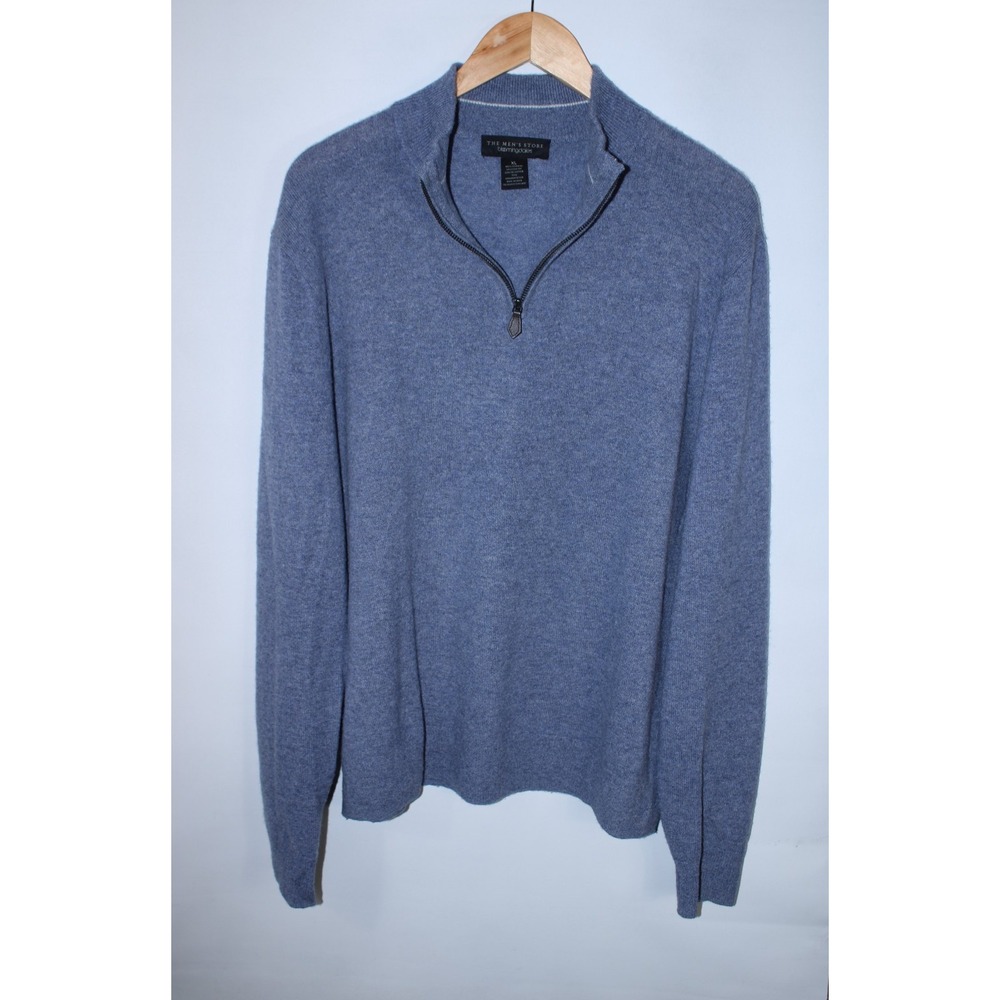 Bloomingdale's Men's XL Light Blue 1/4 Zip Luxury Comfort Cashmere Sweater